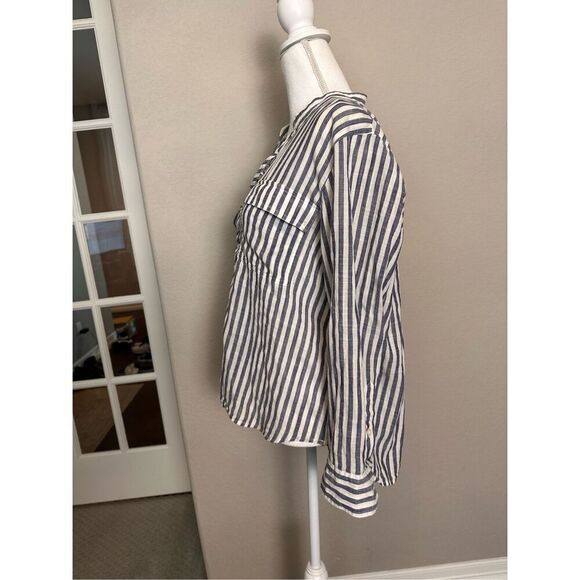 Madewell Blue White Stripe Lace up Blouse Cotton Medium - Picture 3 of 6